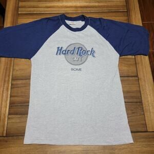 Hard Rock Cafe Grey & Navy Baseball Style Tee "Rome" - Size Medium